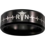 Black Tungsten Registered Nurse Heart Rate Ring - Friends of Irony LLC