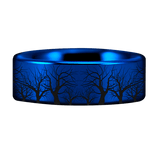 Blue Tungsten Owl and Trees Ring