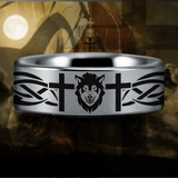 Silver Tungsten Chaplain Wolf Ring