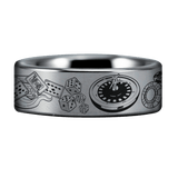 Silver Tungsten Gambler Ring