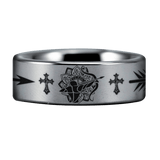 Silver Tungsten Christian Bow Archer Ring