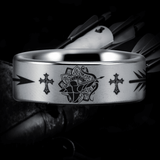Silver Tungsten Christian Bow Archer Ring