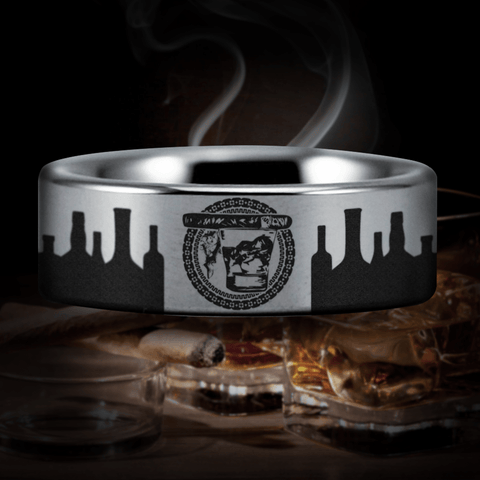 Silver Tungsten Whiskey and Cigar RIng