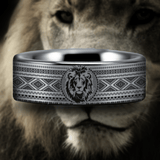 Silver Tungsten Lion Tribal Ring