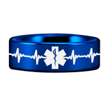Medical Heart Beat Tungsten Carbide Ring (Blue)