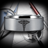 Silver Tungsten Medicine Symbol Ring