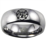 Silver Tungsten Firefighter's Black Logo Ring