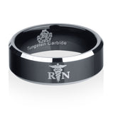 Black Tungsten Registered Nurse Logo Ring - Friends of Irony LLC