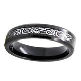 Slim Beveled Silver Dragon Tungsten Wedding Ring