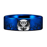 Blue Tungsten Owl and Trees Ring
