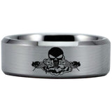 Silver Tungsten Submariner Skull and Dolphin Ring
