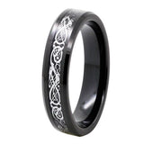 Slim Beveled Silver Dragon Tungsten Wedding Ring