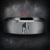 Silver Tungsten Spartan Mask Ring